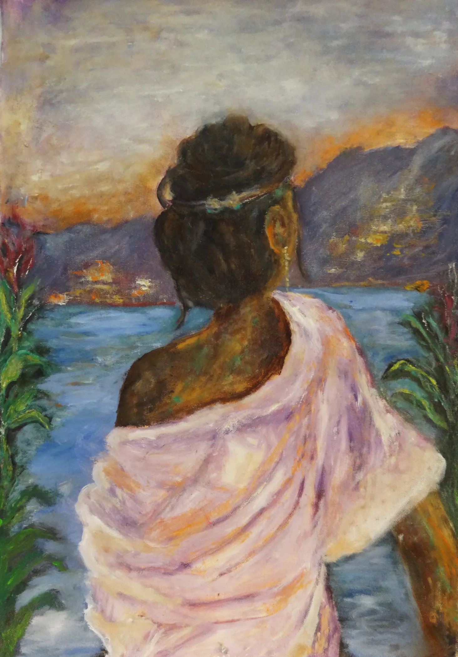 Blissful Morning - A Lady Enjoying the View Oil Painting